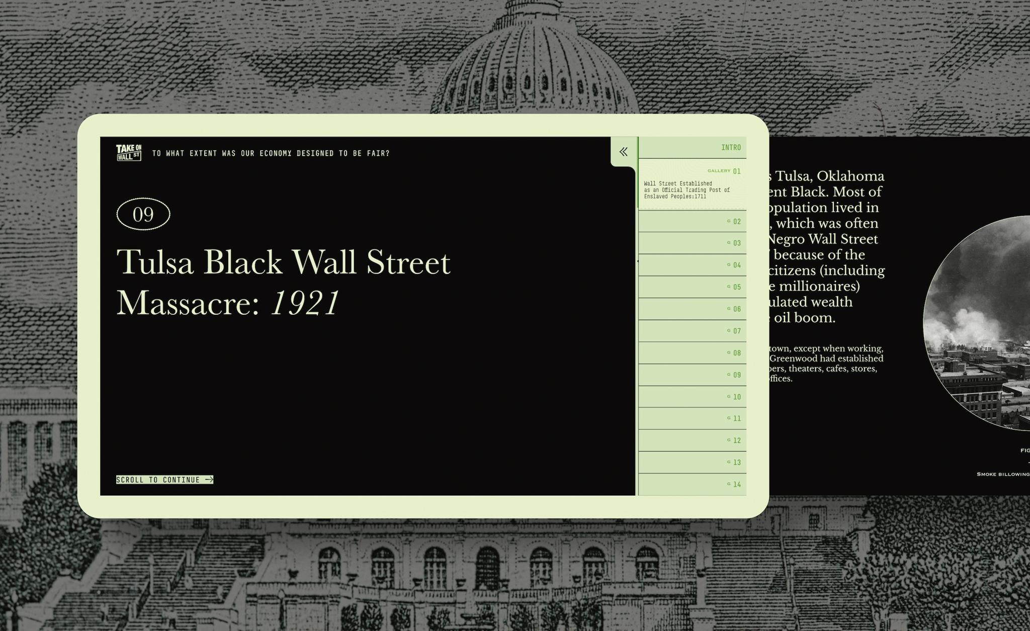 Tulsa Black Wall Street Massacre: 1921 interactive timeline screen