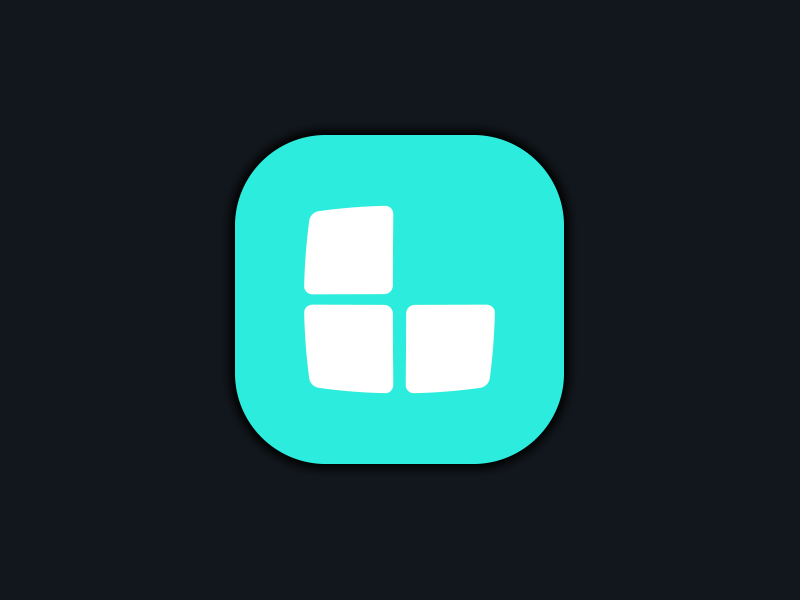 Teal rounded app icon with three white tile shapes