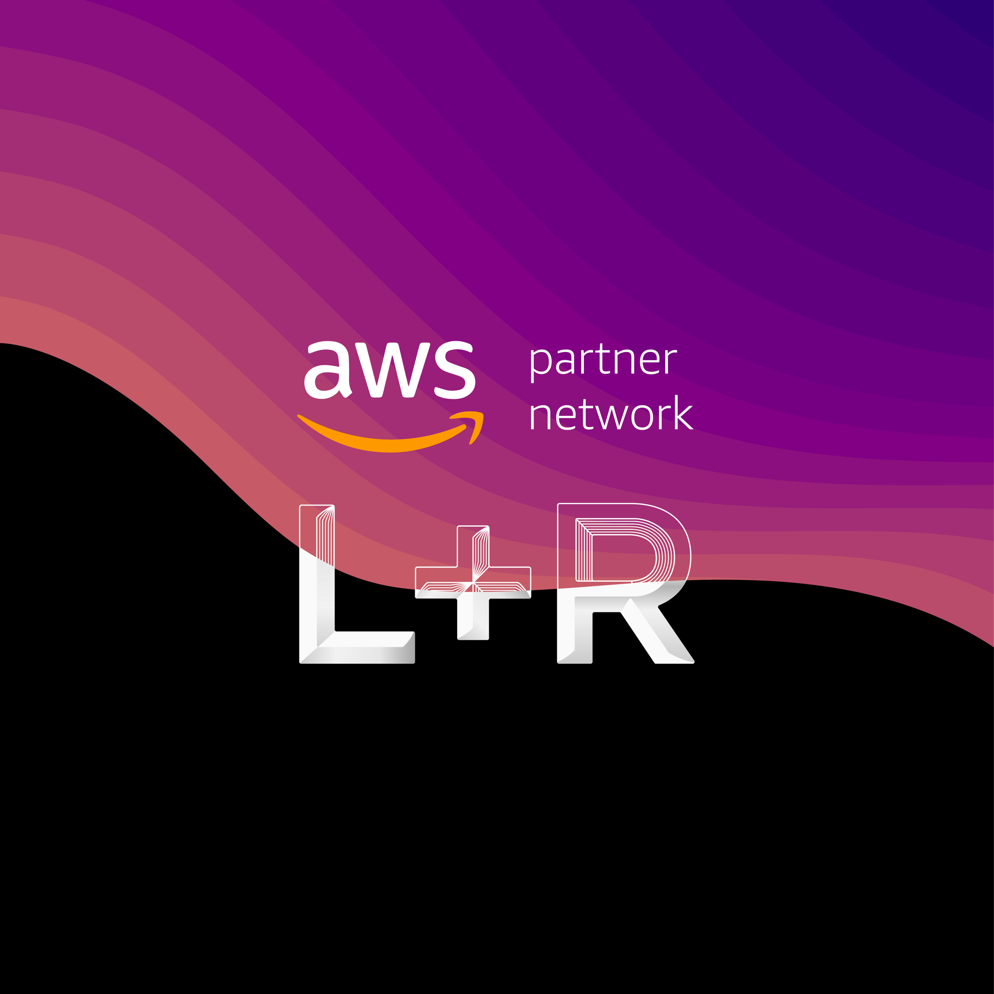 AWS Partner Network L+R graphic on purple gradient waves