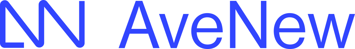 Blue AveNew logo with stylized geometric monogram