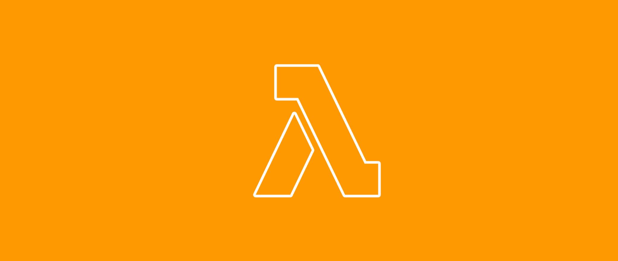 White AWS Lambda logo outline on an orange background