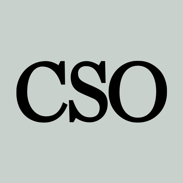 CSO wordmark in black on a pale gray background