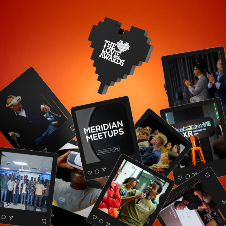 Meridian Meetups event collage with The Love Awards badge on an orange background