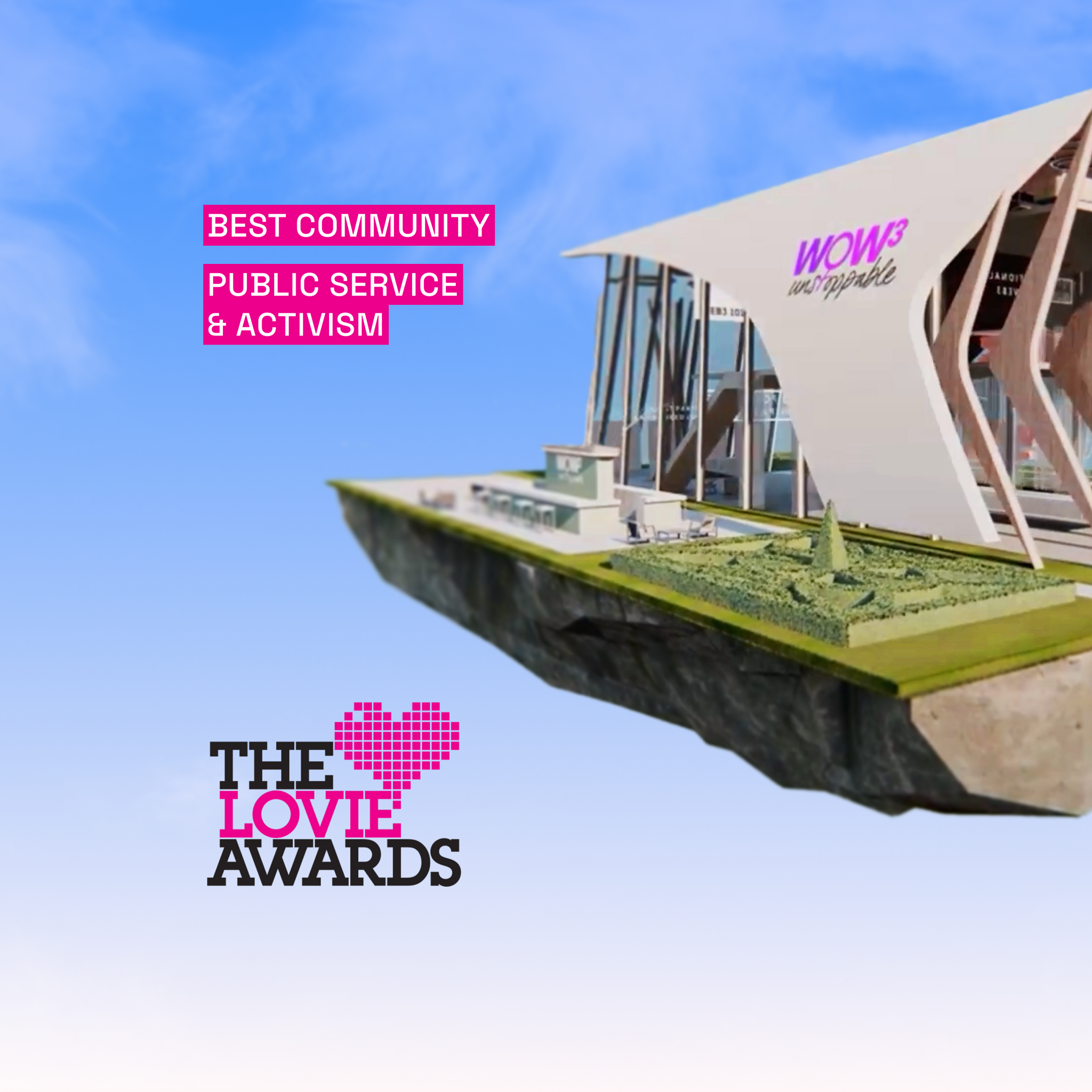 The Lovie Awards graphic for Best Community, Public Service & Activism with floating pavilion