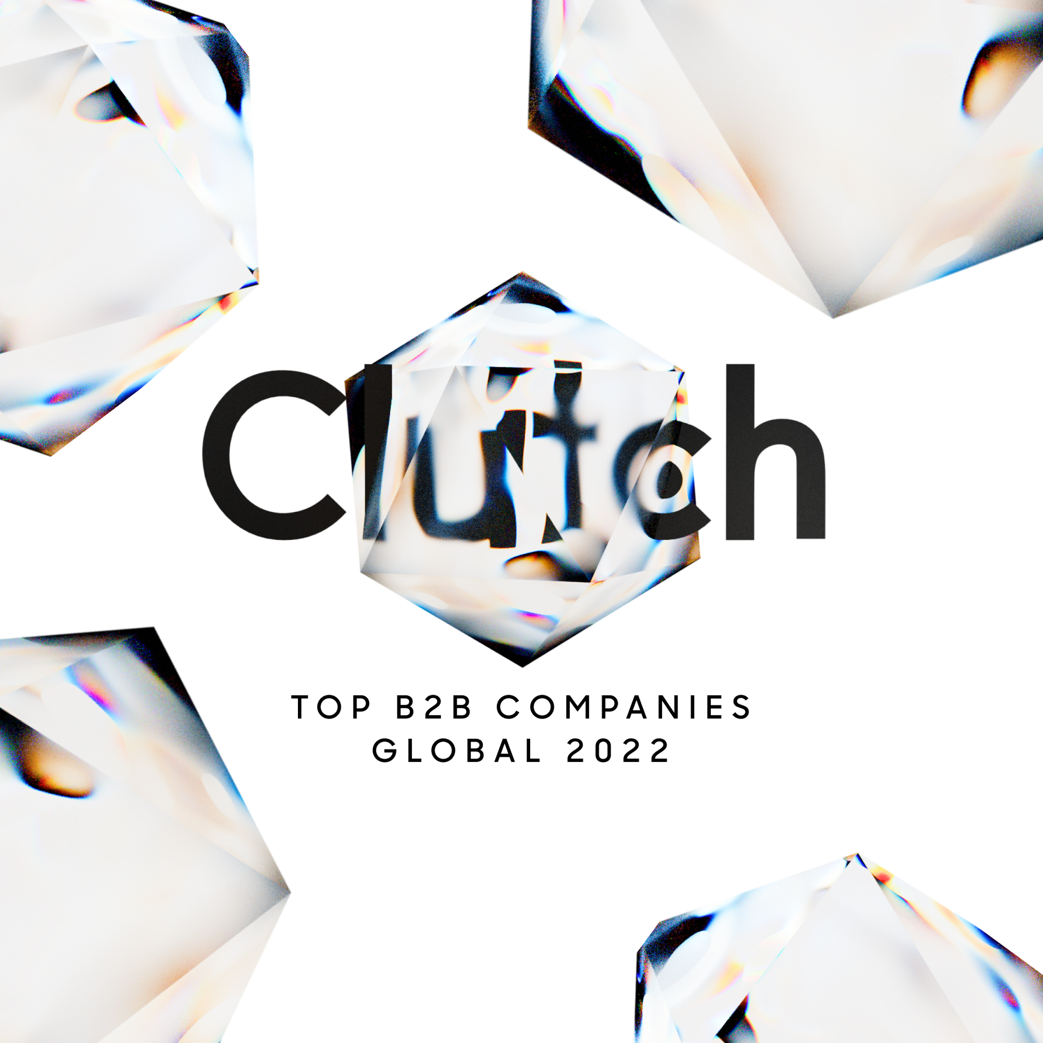 Clutch Top B2B Companies Global 2022 badge with crystal shapes