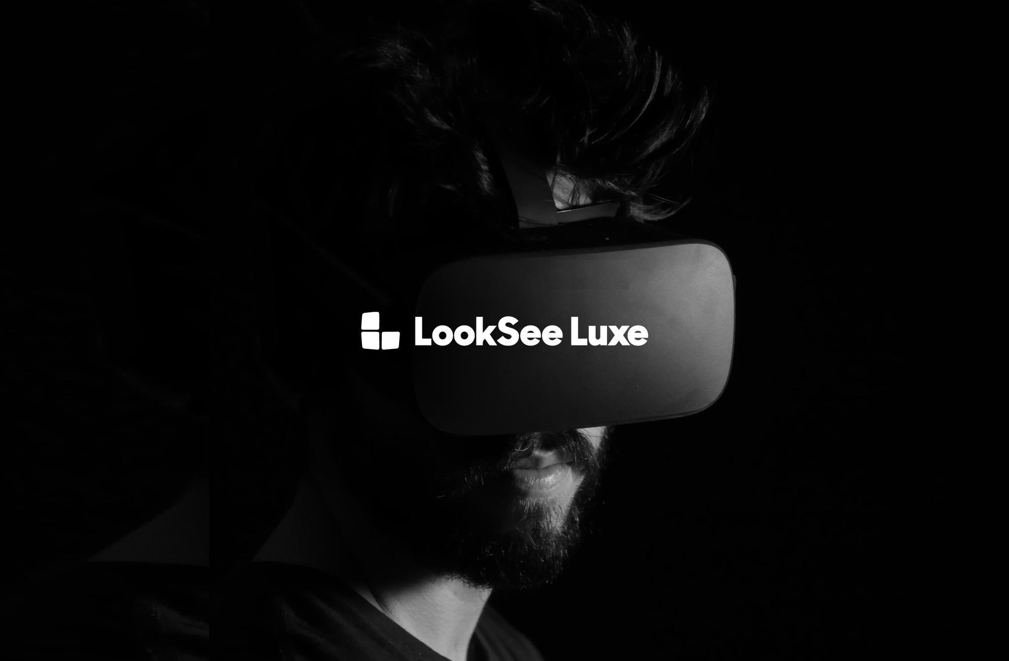 Person wearing a LookSee Luxe headset with logo visible