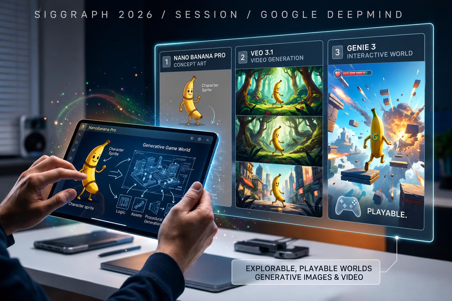 Person using a tablet to view generative media tools for SIGGRAPH 2026.