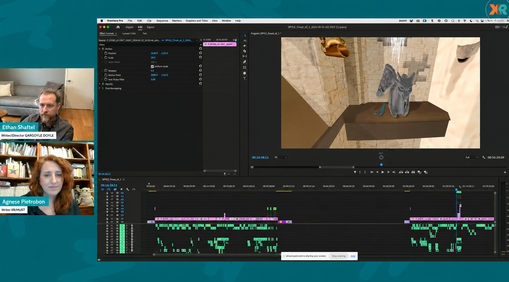 Video editing interface shown during a SIGGRAPH spatial prototyping session.