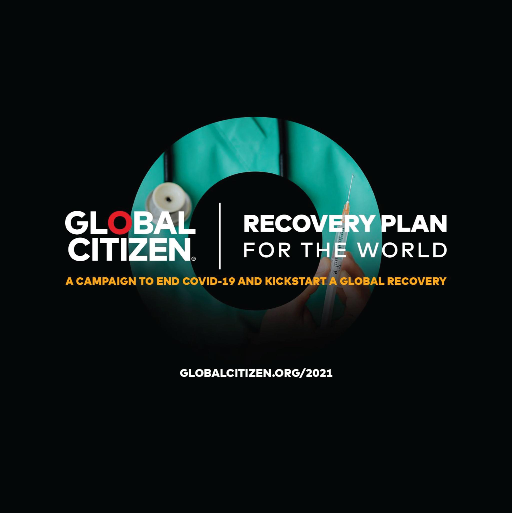 Global Citizen Recovery Plan for the World campaign graphic on black background