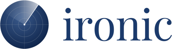 Ironic wordmark with a circular radar-style icon.