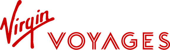 Virgin Voyages logo in red on a black background