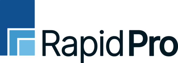 RapidPro wordmark with blue layered square icon