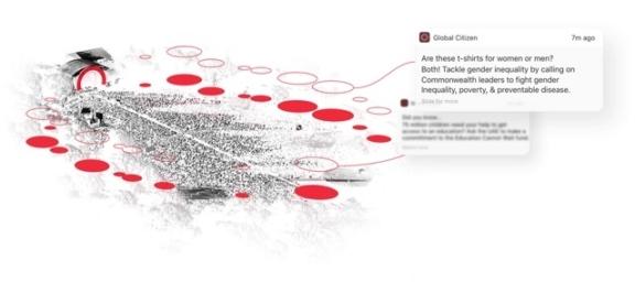 Concept art showing red dots and a social media post about gender inequality as a preventable disease
