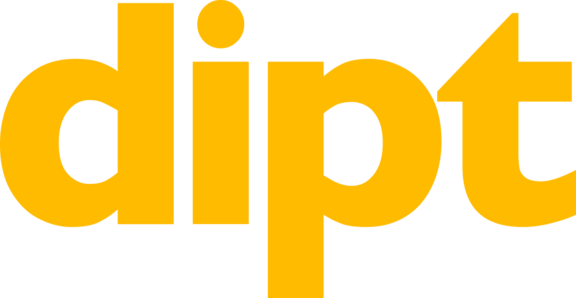 Yellow lowercase "dipt" logo on a black background