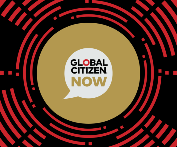 Global Citizen NOW logo inside red circular line graphics