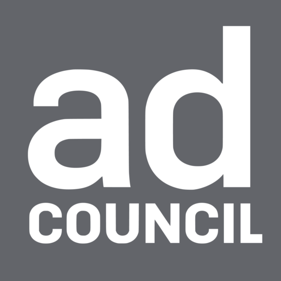 Black "ad council" logo on a gray background