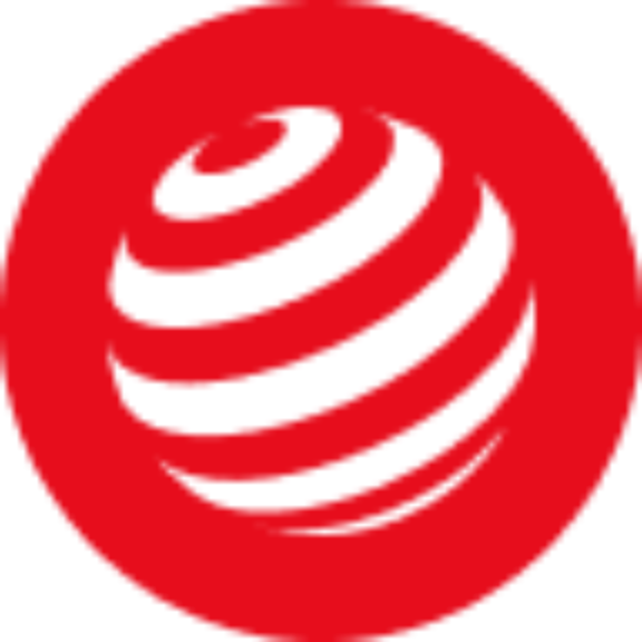 White swirl emblem in a red circle
