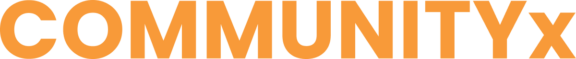 Orange COMMUNITYx logo on black background