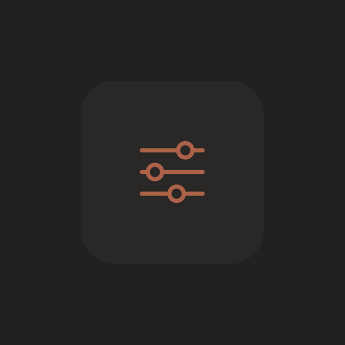 Gold line icon of a waveform on a dark rounded square.