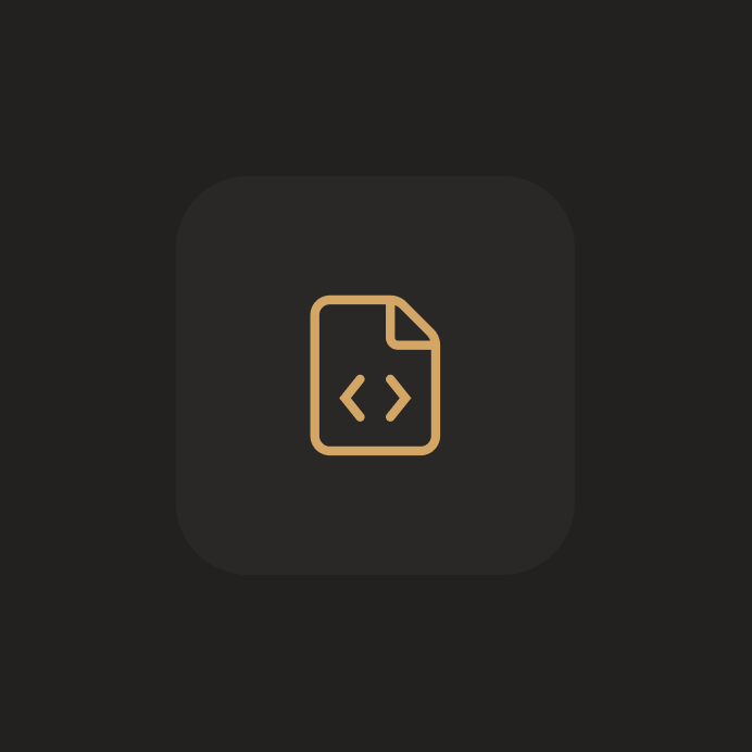 Copper line icon of adjustment sliders on a dark rounded square.