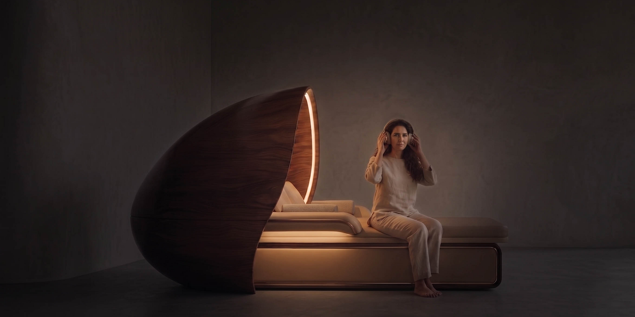 Close-up of two circular speaker-like panels set into beige upholstery.