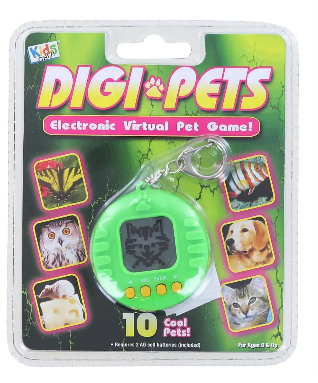 Packaged green Digi Pets electronic virtual pet game keychain