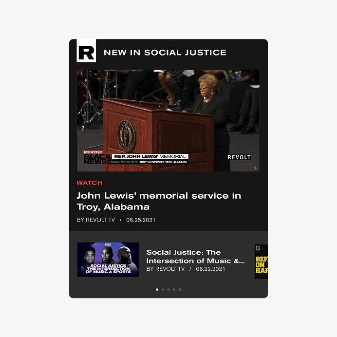 REVOLT social justice content card for John Lewis' memorial service in Troy, Alabama
