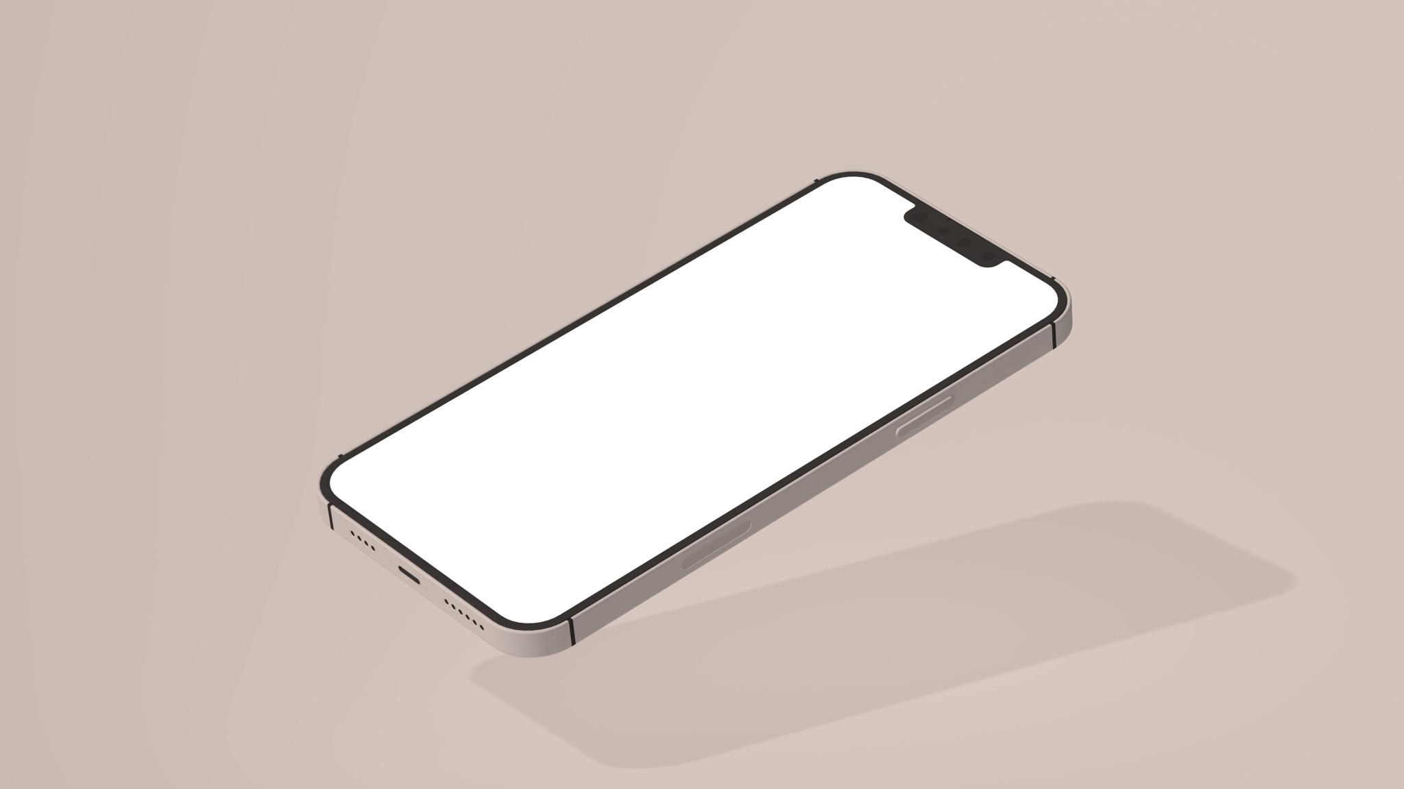 Angled smartphone mockup with blank white screen on a beige background