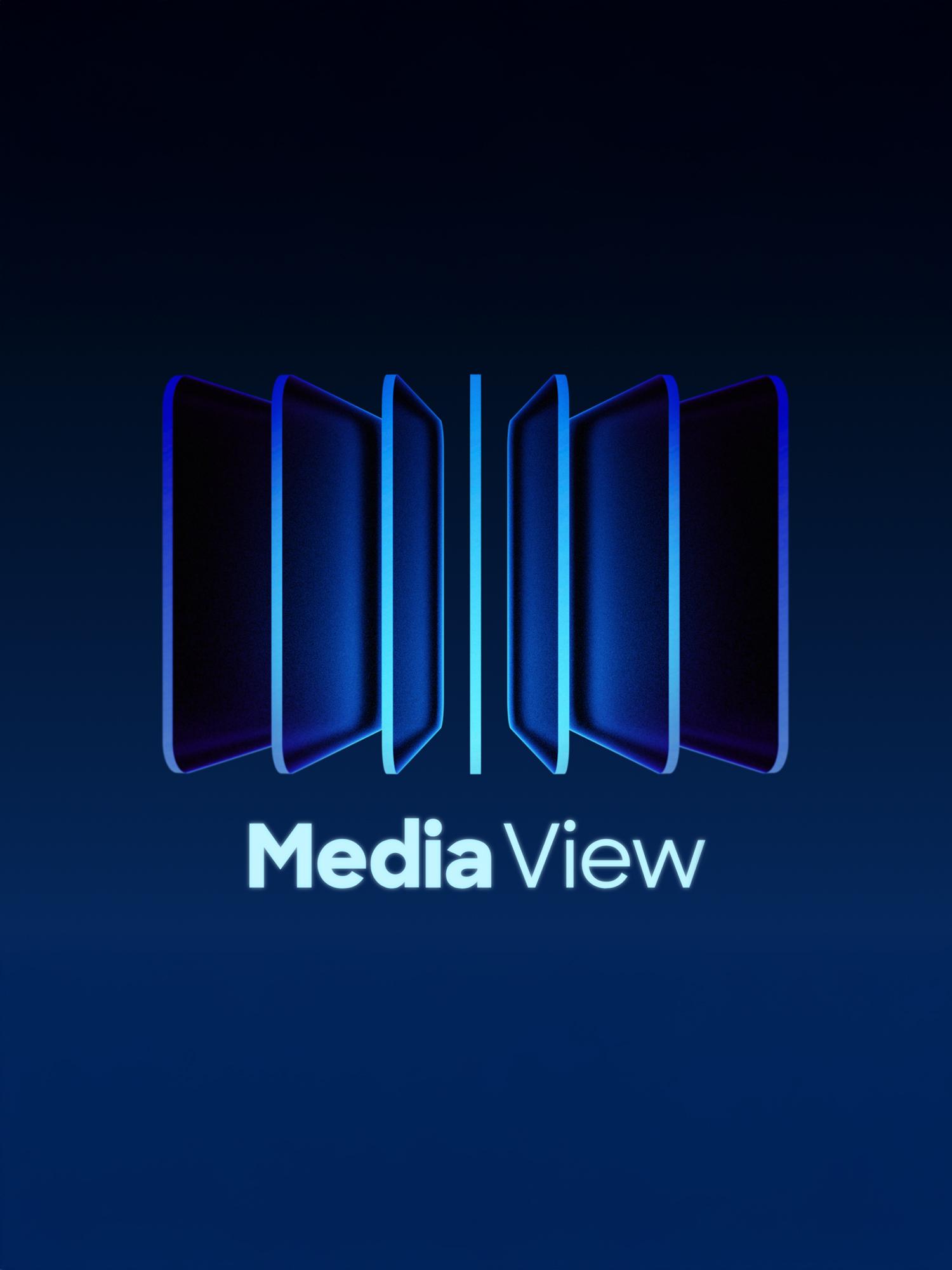 Media View logo with glowing blue panel icon on a dark background