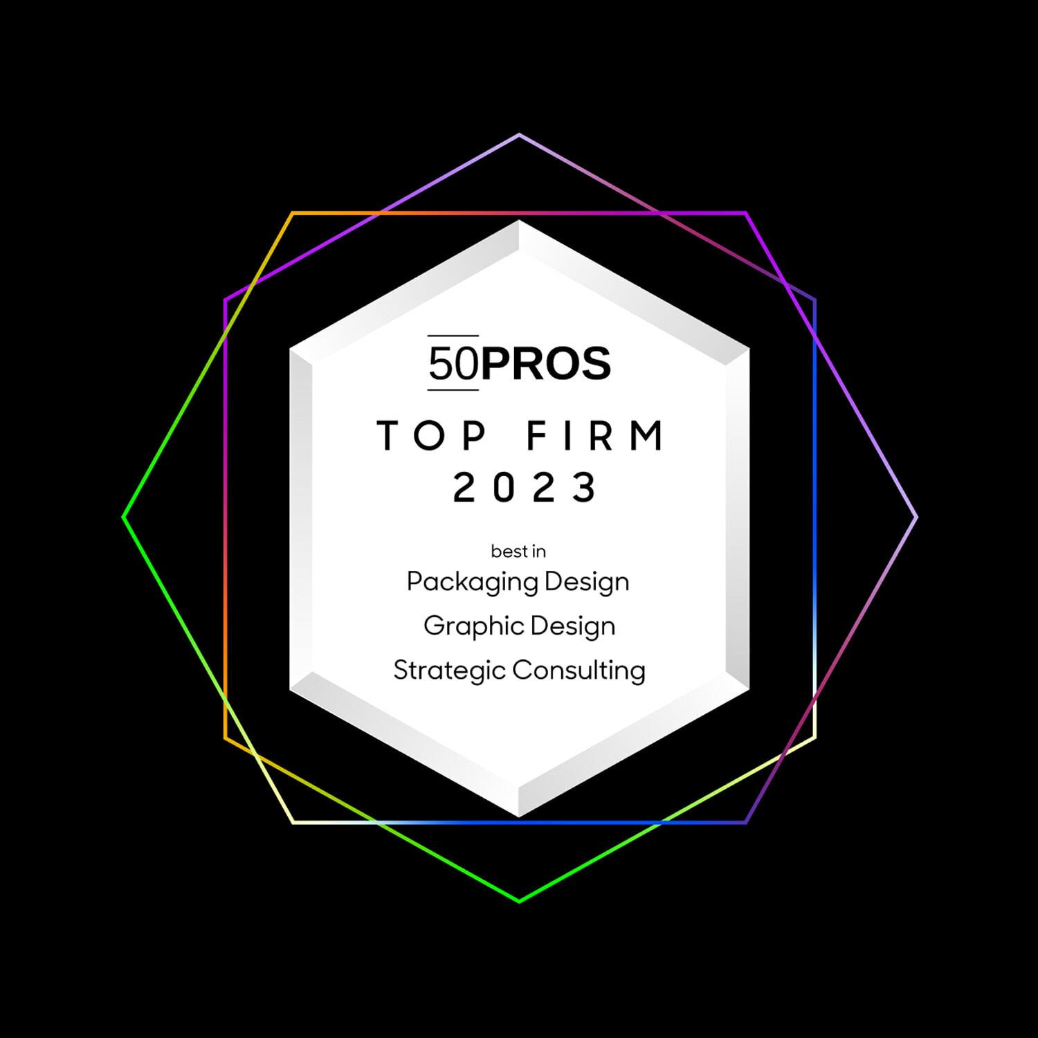 50Pros Top Firm 2023 badge for packaging, graphic design, and consulting