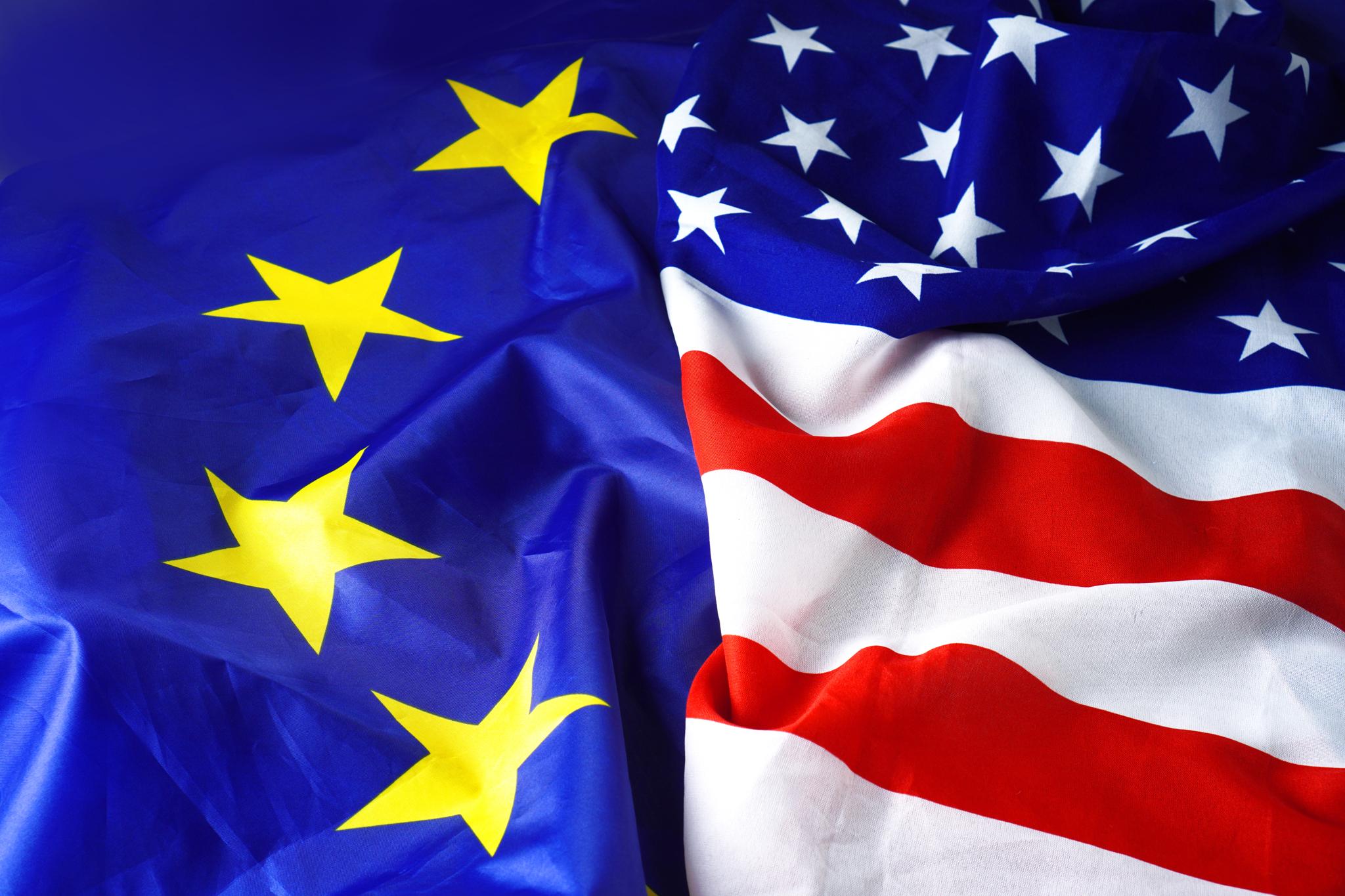 European Union and United States flags side by side