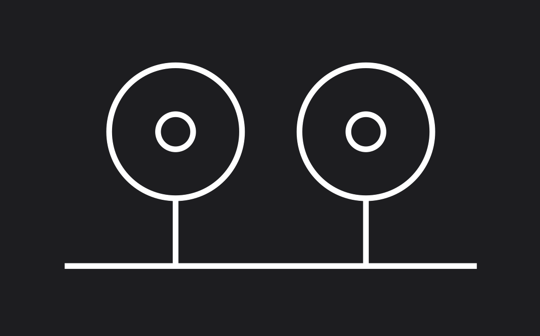Minimal white line icon of two ringed circles on stems above a baseline