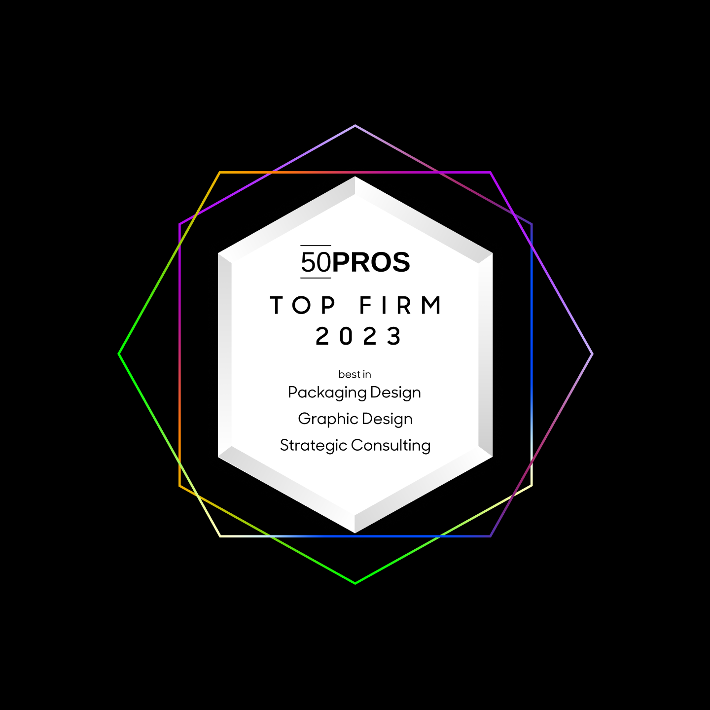 50Pros Top Firm 2023 badge listing design and consulting categories