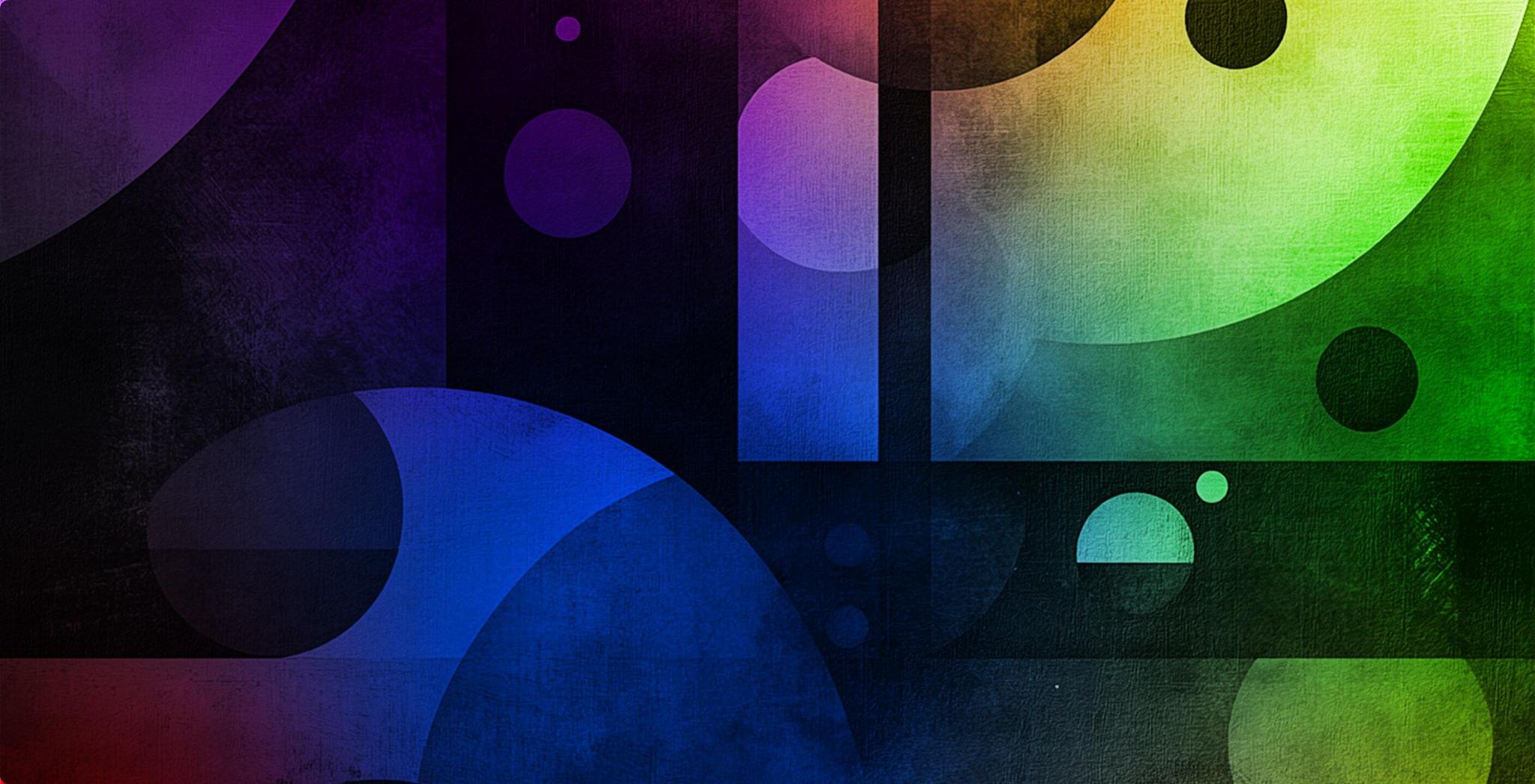 Abstract circles and blocks with a dark multicolor gradient