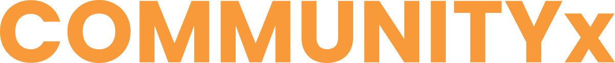 Orange COMMUNITYx logo on black background