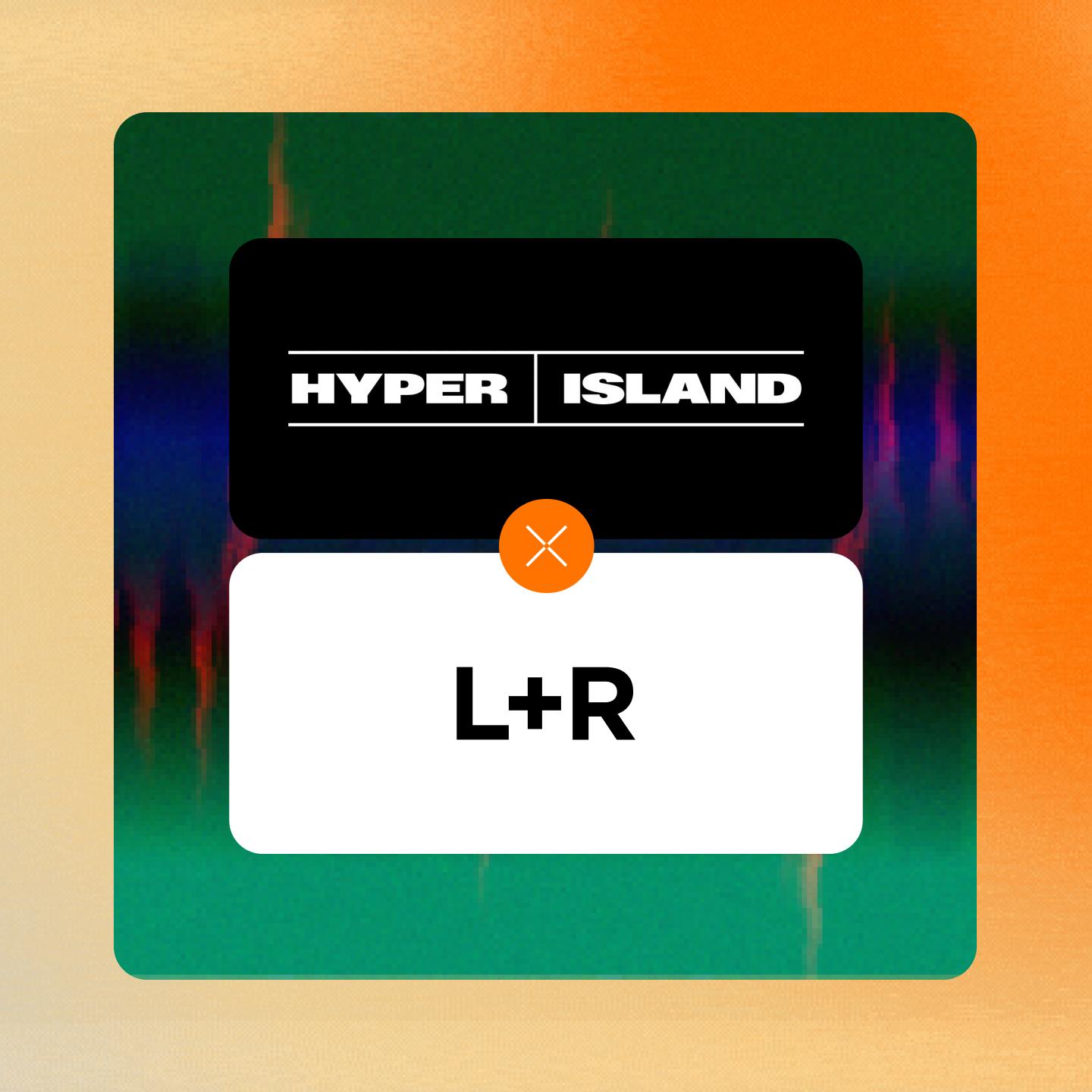 Hyper Island logo above a white card labeled "L+R" on a colorful abstract background