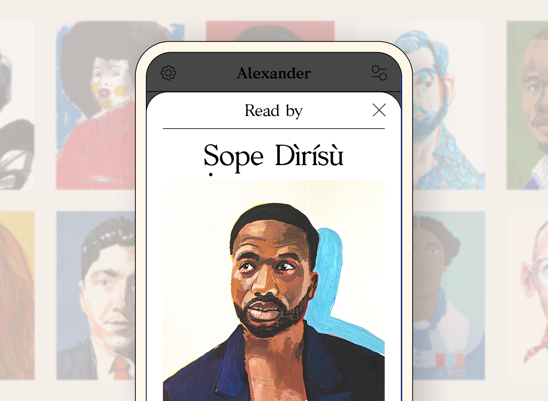 Alexander app profile card reading Sope Drs with an illustrated portrait