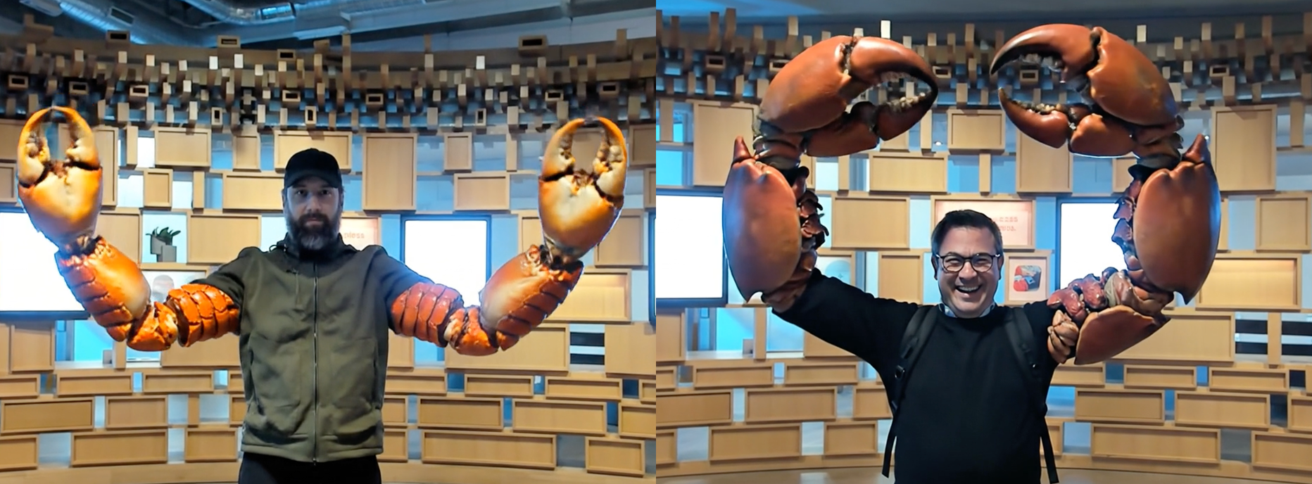 Person juggling basketballs in front of a sports display