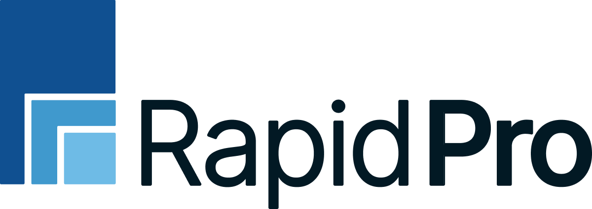 RapidPro wordmark with blue layered square icon