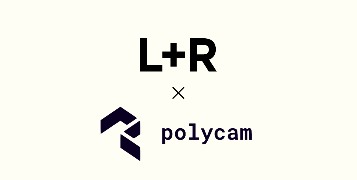 L+R x Polycam logos on a light background