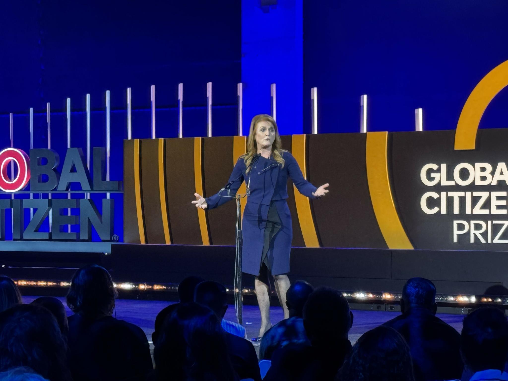 Speaker on Global Citizen Prize stage addressing an audience