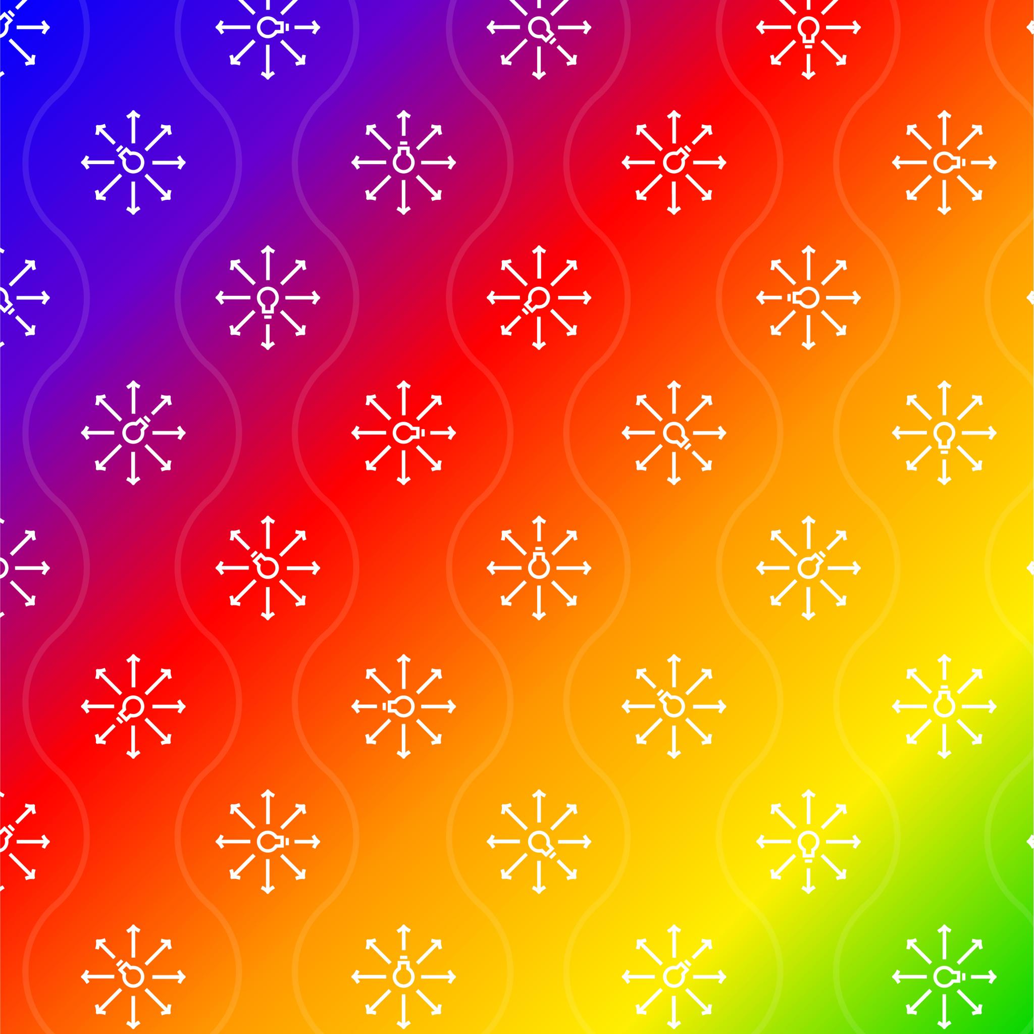 Rainbow gradient pattern with repeating white lightbulb arrow icons