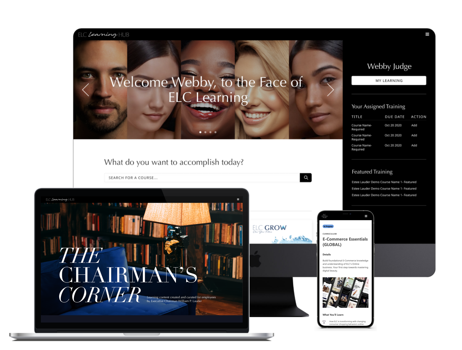 ELC Learning Hub shown across desktop, laptop, and phone screens