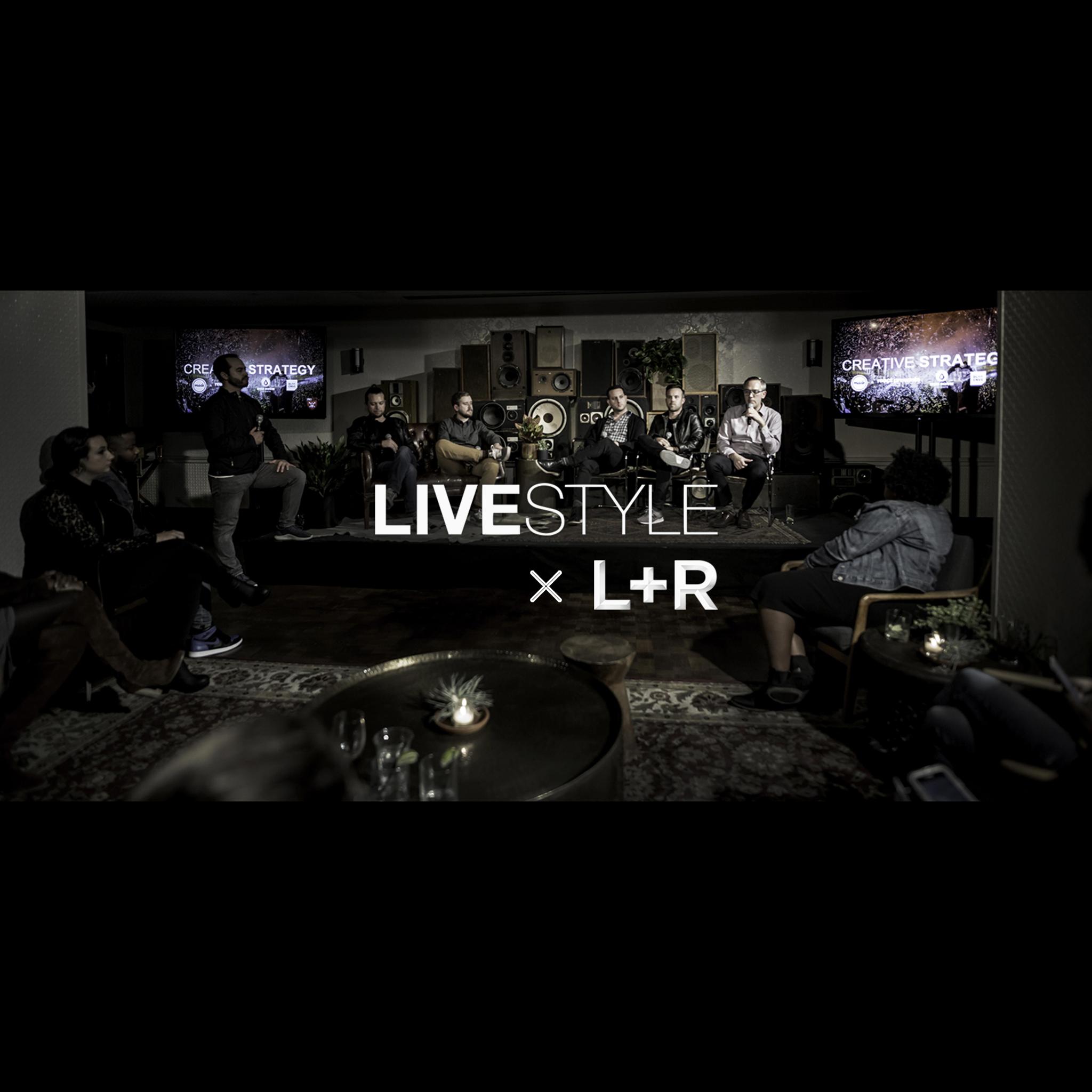 Studio panel discussion with LIVESTYLE x L+R title overlaid