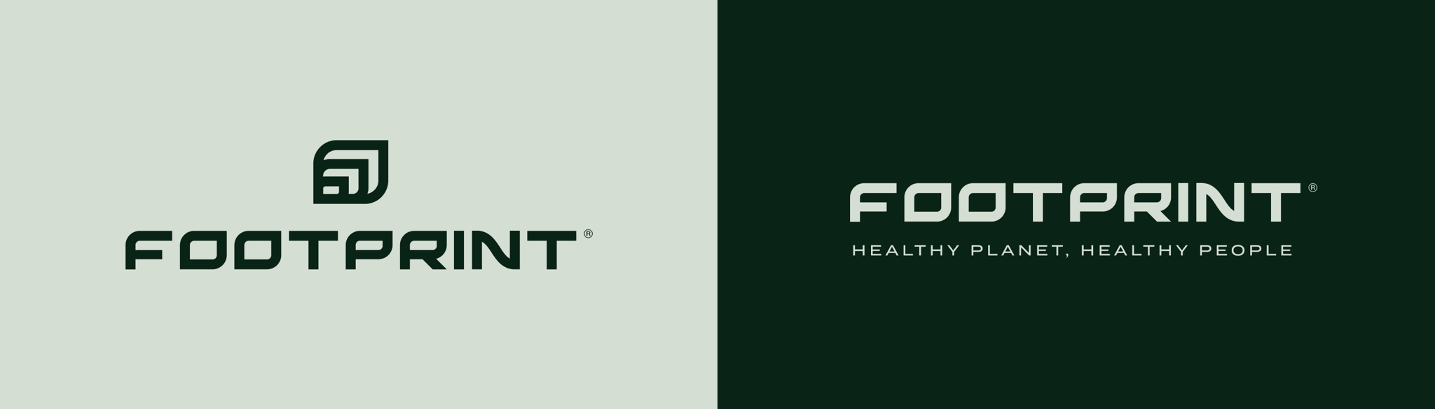 Two Footprint logo lockups on light and dark green backgrounds
