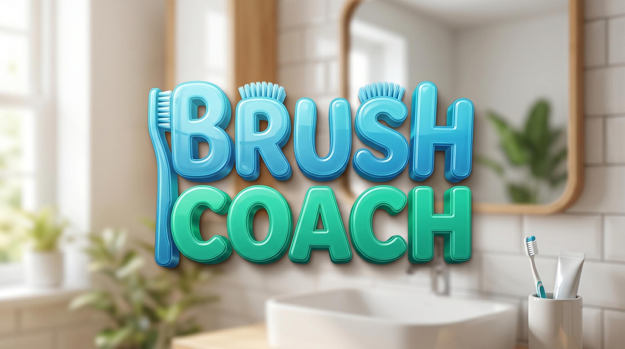 Brush Coach sign on a bathroom counter