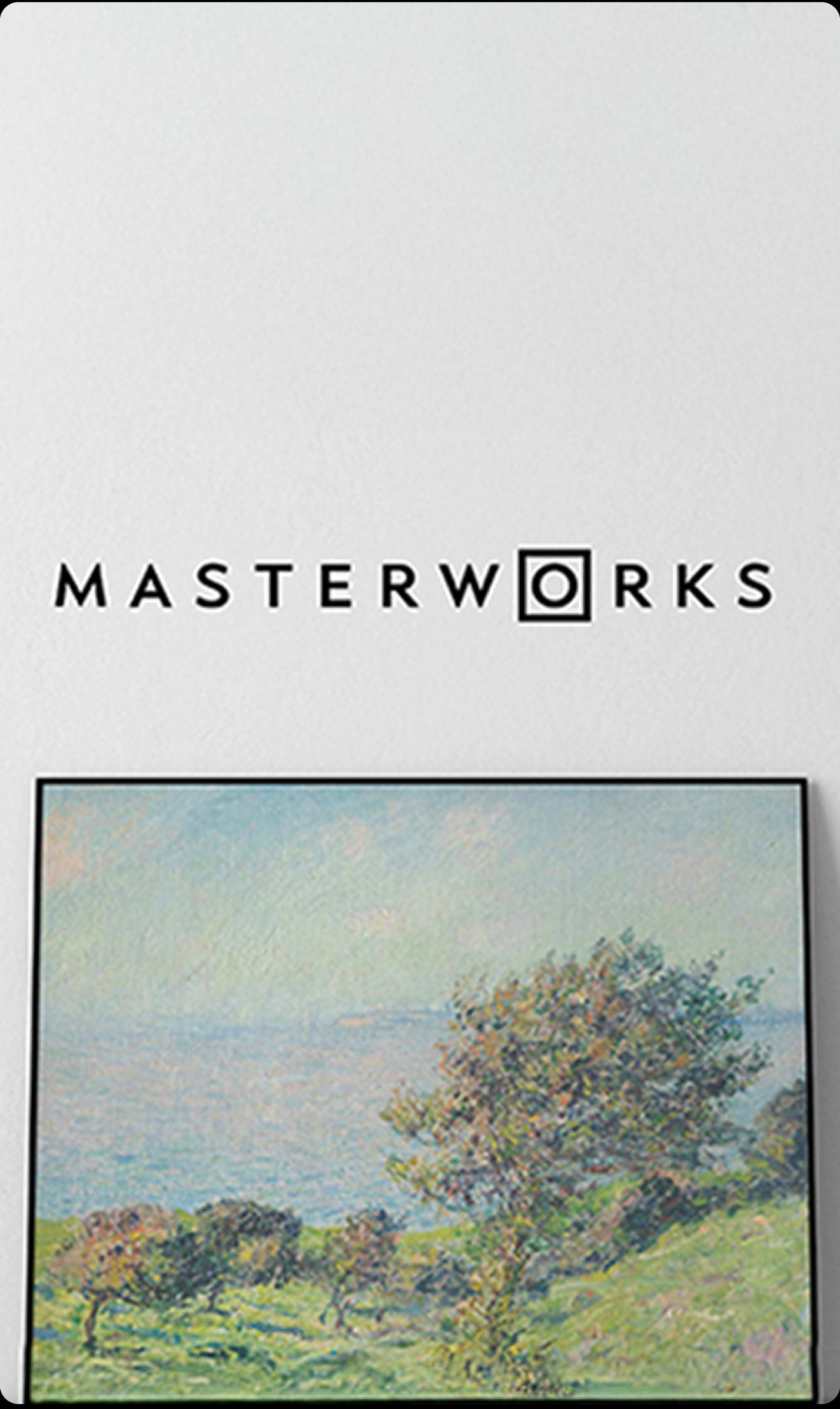 Masterworks logo above a framed landscape painting