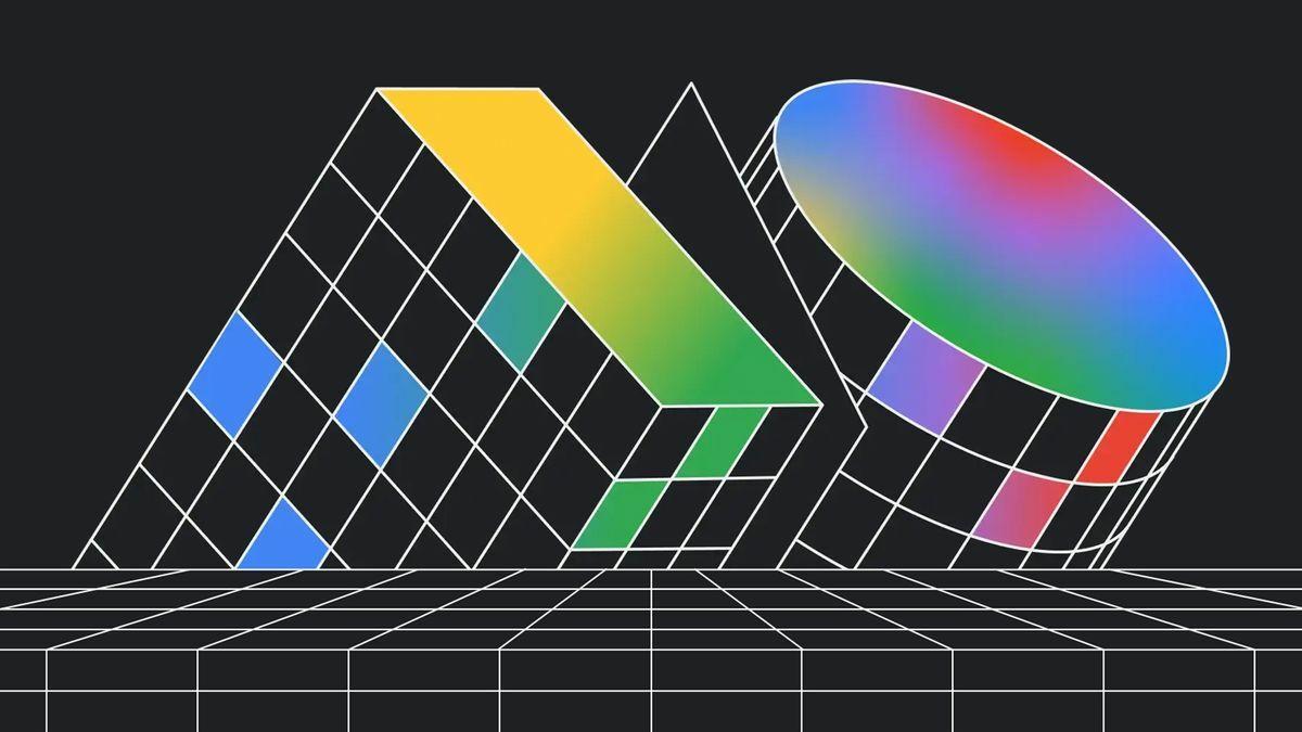 Google I/O key art: the I and O rendered as gridded 3D forms in Google's colours