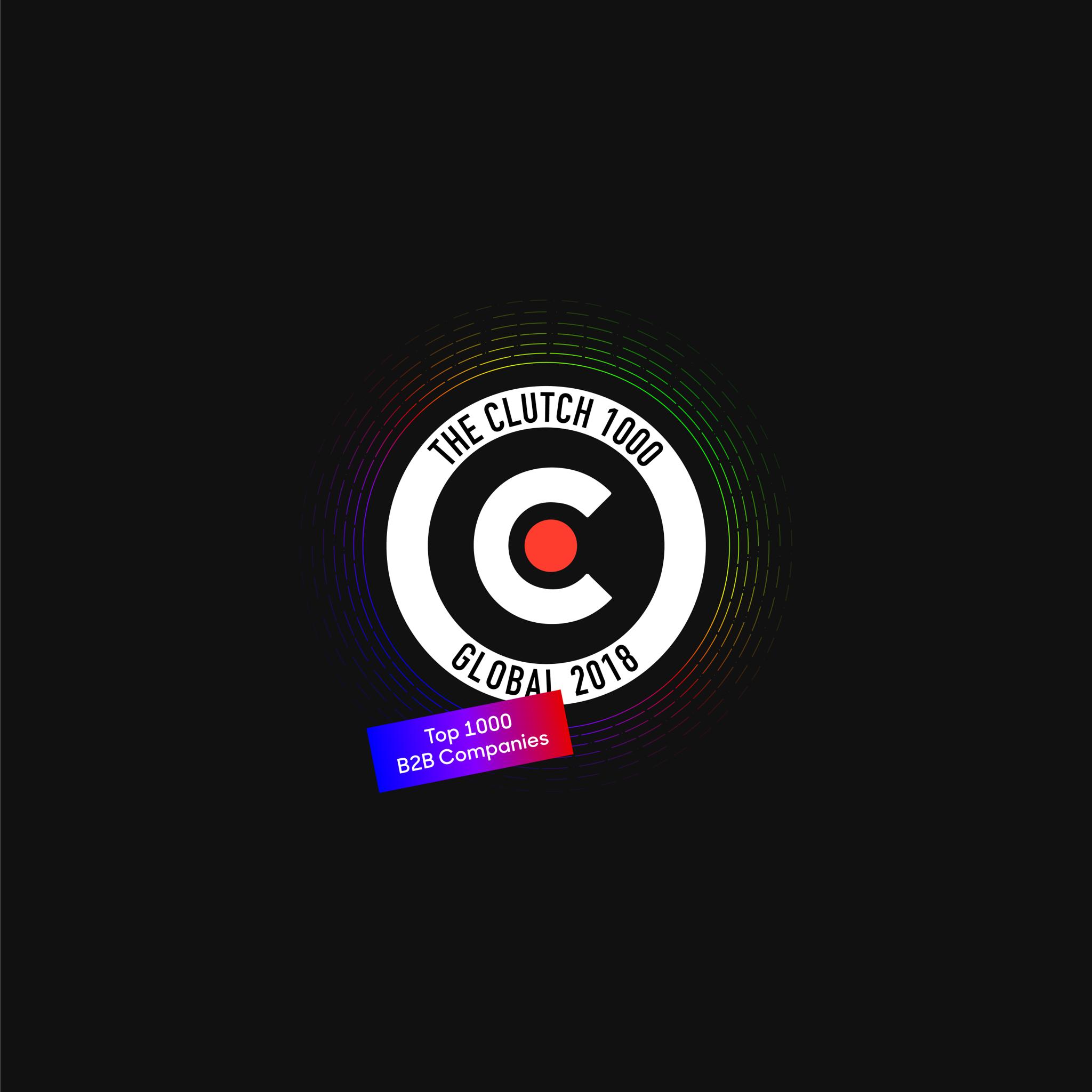 The Clutch 1000 Global 2018 badge with Top 1000 B2B Companies tag