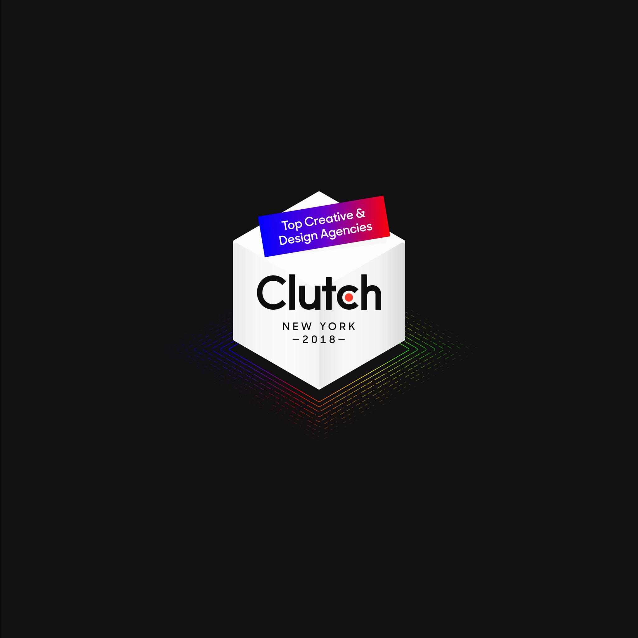Clutch New York 2018 Top Creative & Design Agencies badge on black background